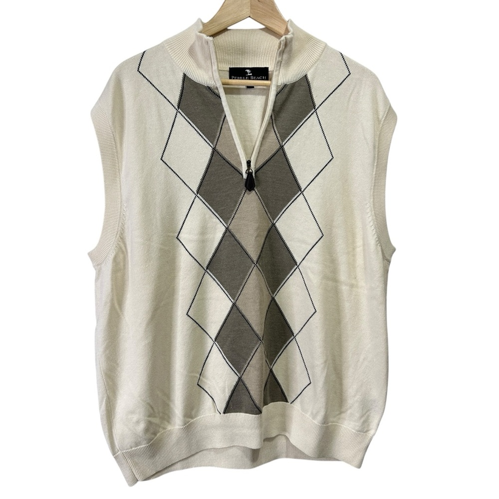 Pebble Beach Men Golf Sweater Vest XL Cotton Knit Argyle V-Neck Pullover